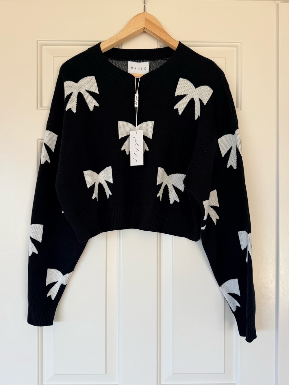 Petal & Pup Mable Irene All Over Bow Knit Cropped Sweater S NWT